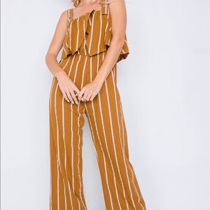 Mustard and White Stripe Wide Leg Jumpsuit🔥❤️